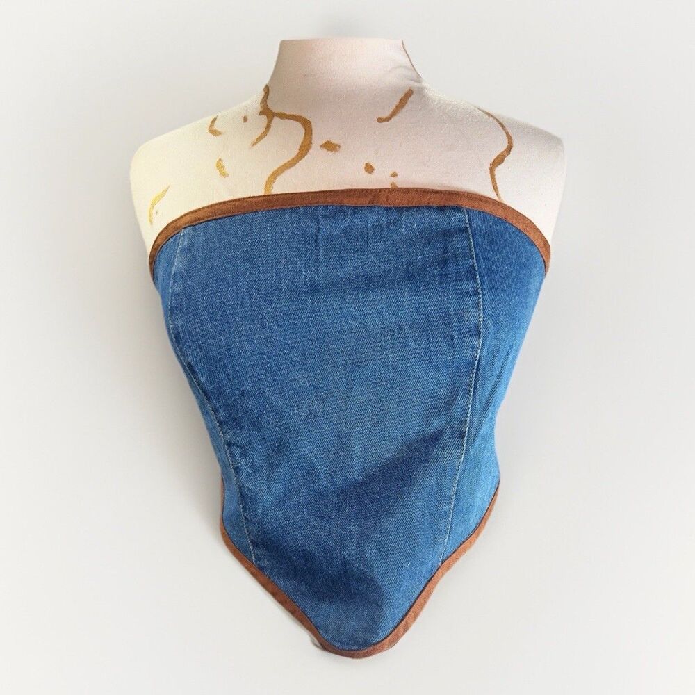 Lone Star Crop Top Size S Women's Y2k Jean Rodeo Boho Chic Cowgirl Corset Top